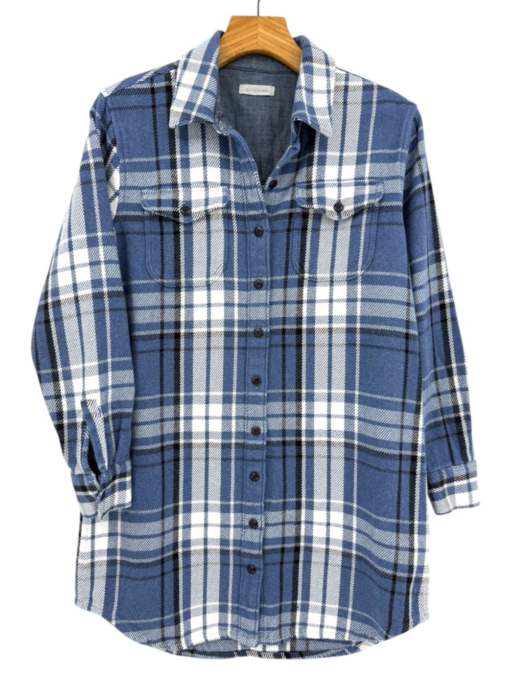 Outerknown Blanket Shirt Dress in Blue White Plaid Size S